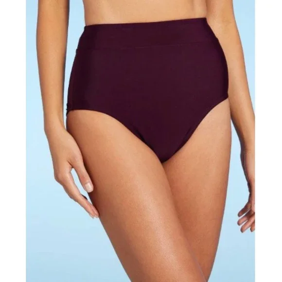 Kona Sol Women's Burgundy Wine High Waist Tummy Control Bottoms AGD03 Sz S NWT - Picture 3 of 14